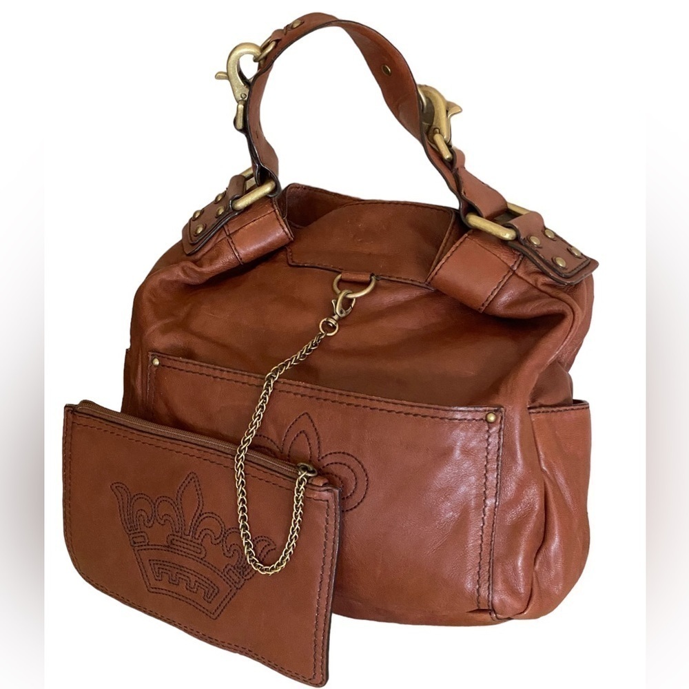 Gianni Bini Leather Handbag Satchel Oversized 13”x13” Brown Brass Hardwa…